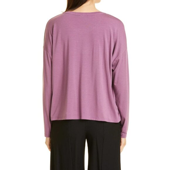 EILEEN Fisher BNWOT Women Plum Long Sleeve Top Crew Neck - Picture 7 of 7